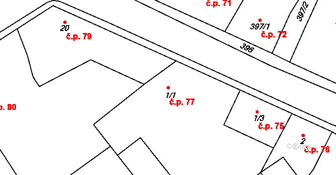 Lochovice 77 na parcele st. 1/1 v KÚ Lochovice, Katastrální mapa