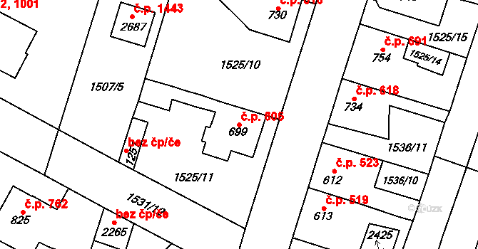 Třebechovice pod Orebem 605 na parcele st. 699 v KÚ Třebechovice pod Orebem, Katastrální mapa