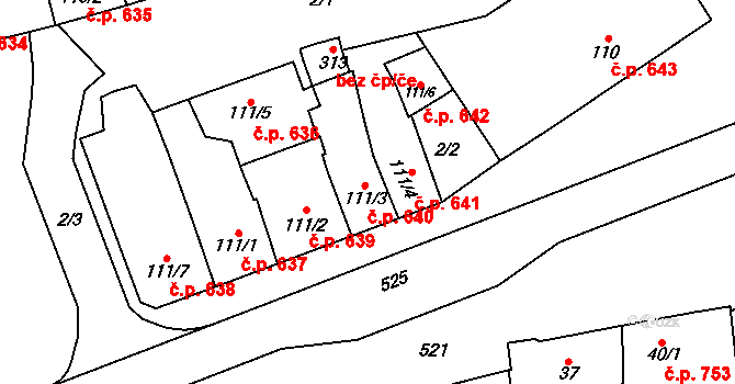 Loučany 640 na parcele st. 111/3 v KÚ Loučany na Hané, Katastrální mapa