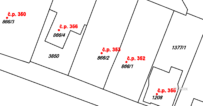 Cvikov I 353, Cvikov na parcele st. 866/2 v KÚ Cvikov, Katastrální mapa