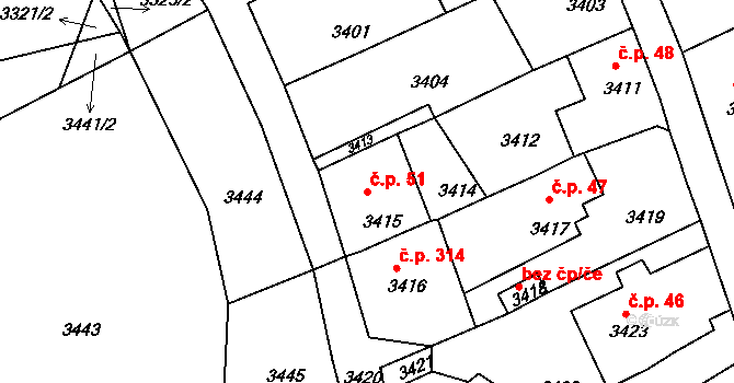 Mimoň I 51, Mimoň na parcele st. 3415 v KÚ Mimoň, Katastrální mapa
