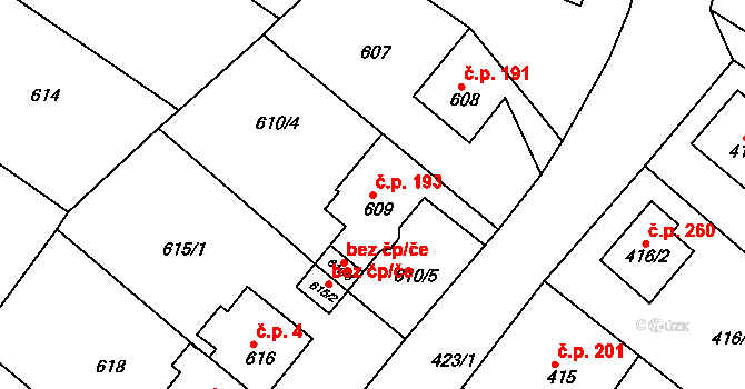 Děčín VII-Chrochvice 193, Děčín na parcele st. 609 v KÚ Chrochvice, Katastrální mapa