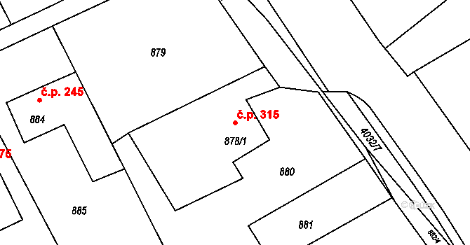 Lutyně 315, Orlová na parcele st. 878/1 v KÚ Horní Lutyně, Katastrální mapa