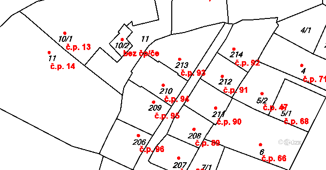 Dolánky nad Ohří 94 na parcele st. 210 v KÚ Dolánky nad Ohří, Katastrální mapa