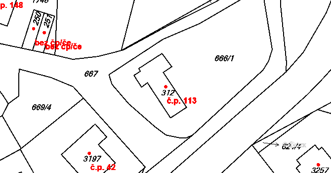 Ostrovské Předměstí 113, Lanškroun na parcele st. 312 v KÚ Lanškroun, Katastrální mapa