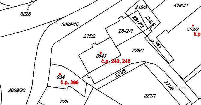 Žichlínské Předměstí 242,243, Lanškroun na parcele st. 2843 v KÚ Lanškroun, Katastrální mapa