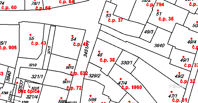 Lysá nad Labem 38 na parcele st. 48 v KÚ Lysá nad Labem, Katastrální mapa
