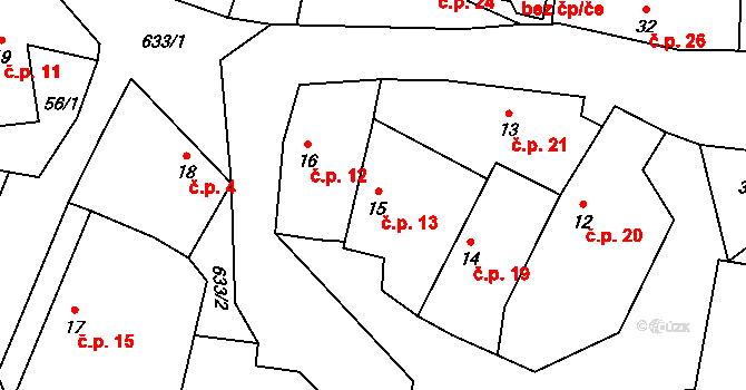 Sokolí 13, Třebíč na parcele st. 15 v KÚ Sokolí, Katastrální mapa