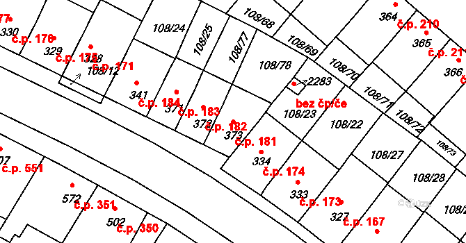 Podklášteří 181, Třebíč na parcele st. 373 v KÚ Podklášteří, Katastrální mapa