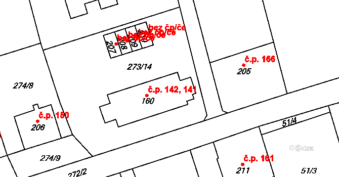 Medlešice 141,142, Chrudim na parcele st. 160 v KÚ Medlešice, Katastrální mapa