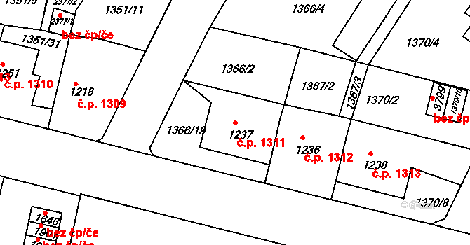 Předměstí 1311, Svitavy na parcele st. 1237 v KÚ Svitavy-předměstí, Katastrální mapa
