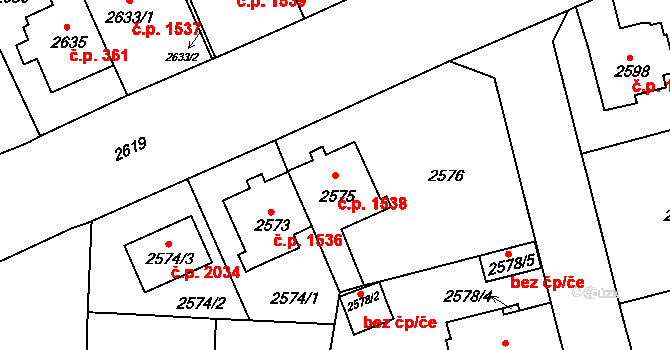 Černá Pole 1538, Brno na parcele st. 2575 v KÚ Černá Pole, Katastrální mapa