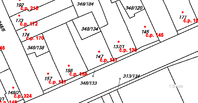 Černčice 147 na parcele st. 147 v KÚ Černčice u Loun, Katastrální mapa
