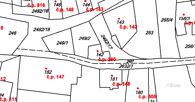 Česká Kamenice 290 na parcele st. 142 v KÚ Česká Kamenice, Katastrální mapa