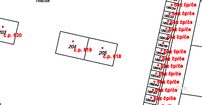 Paskov 618 na parcele st. 205 v KÚ Paskov, Katastrální mapa