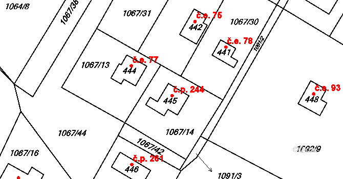 Skalice 244, Frýdek-Místek na parcele st. 445 v KÚ Skalice u Frýdku-Místku, Katastrální mapa