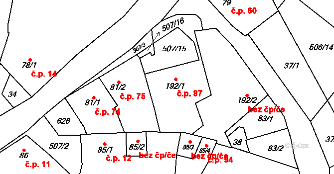 Unčovice 87, Litovel na parcele st. 192/1 v KÚ Unčovice, Katastrální mapa