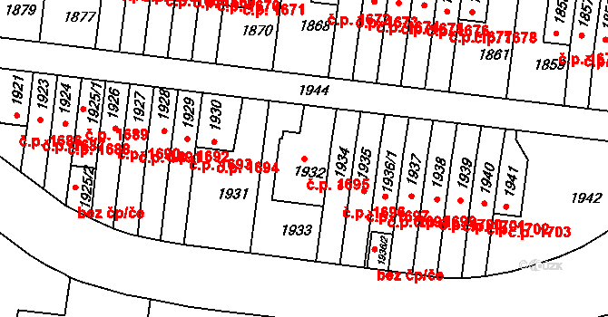 Smíchov 1695, Praha na parcele st. 1932 v KÚ Smíchov, Katastrální mapa