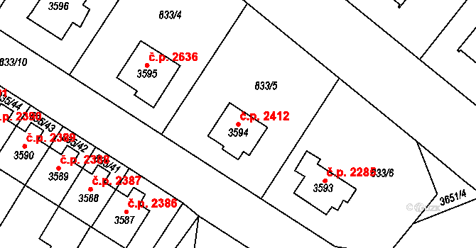Dvůr Králové nad Labem 2412 na parcele st. 3594 v KÚ Dvůr Králové nad Labem, Katastrální mapa
