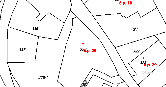 Dolní Libchava 26, Česká Lípa na parcele st. 333/1 v KÚ Dolní Libchava, Katastrální mapa