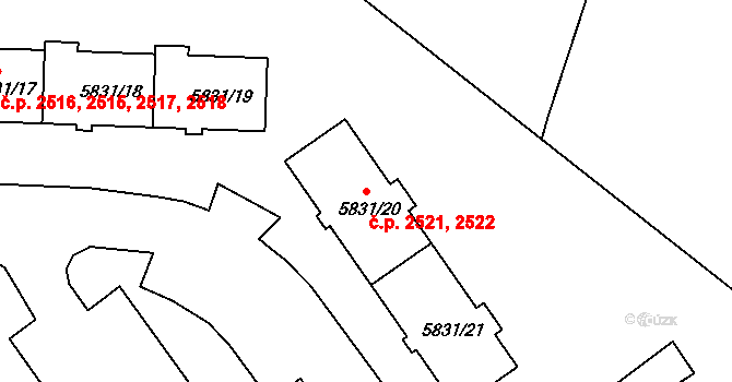 Česká Lípa 2521,2522 na parcele st. 5831/20 v KÚ Česká Lípa, Katastrální mapa