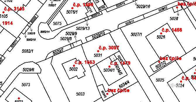 Chomutov 3097 na parcele st. 5031 v KÚ Chomutov I, Katastrální mapa