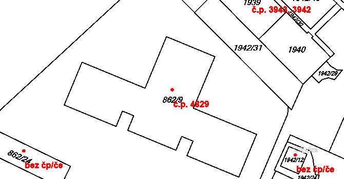 Chomutov 4829 na parcele st. 862/9 v KÚ Chomutov I, Katastrální mapa