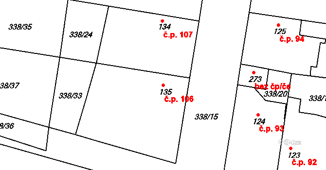 Křečhoř 106 na parcele st. 135 v KÚ Křečhoř, Katastrální mapa