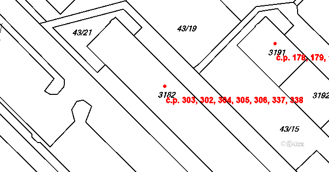 Ústí nad Orlicí 302,303,304,305,306, na parcele st. 3182 v KÚ Ústí nad Orlicí, Katastrální mapa