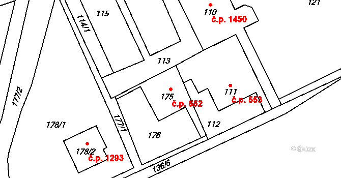 Prostřední Suchá 552, Havířov na parcele st. 175 v KÚ Prostřední Suchá, Katastrální mapa