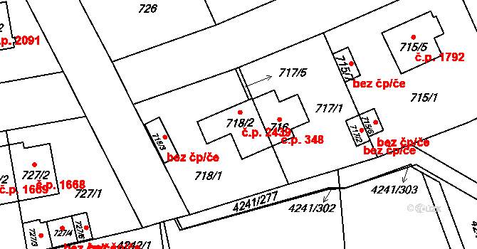Horní Počernice 2439, Praha na parcele st. 718/2 v KÚ Horní Počernice, Katastrální mapa