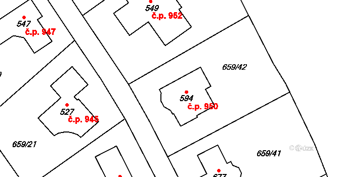 Hlubočinka 950, Sulice na parcele st. 594 v KÚ Sulice, Katastrální mapa