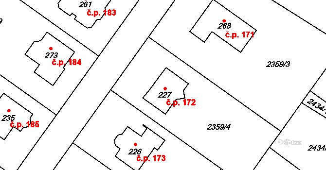 Kluky 172 na parcele st. 227 v KÚ Kluky u Písku, Katastrální mapa