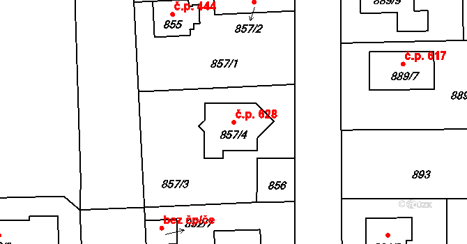 Líně 628 na parcele st. 857/4 v KÚ Líně, Katastrální mapa