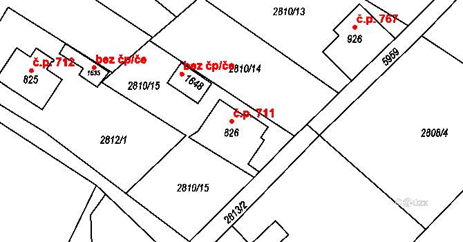 Mikulášovice 711 na parcele st. 826 v KÚ Mikulášovice, Katastrální mapa