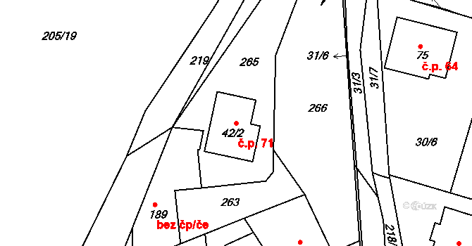 Sedlec 71 na parcele st. 42/2 v KÚ Sedlec u Líbeznic, Katastrální mapa