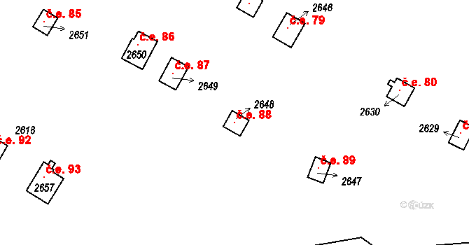 Hamrníky 88, Mariánské Lázně na parcele st. 2648 v KÚ Úšovice, Katastrální mapa