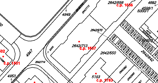 Kuřim 1637 na parcele st. 2642/713 v KÚ Kuřim, Katastrální mapa