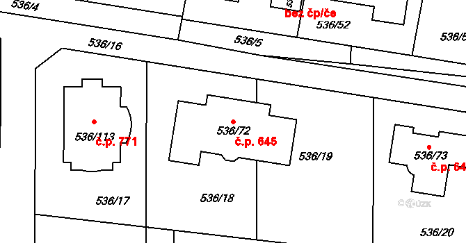 Průhonice 645 na parcele st. 536/72 v KÚ Hole u Průhonic, Katastrální mapa