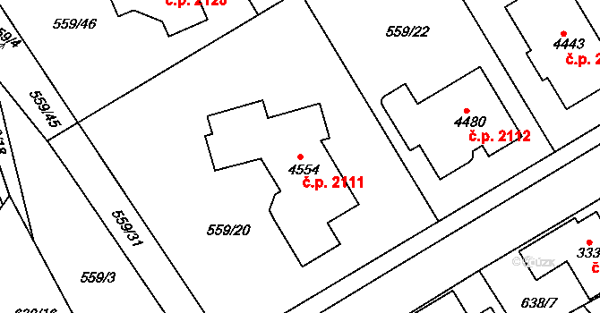 Česká Třebová 2111 na parcele st. 4554 v KÚ Česká Třebová, Katastrální mapa