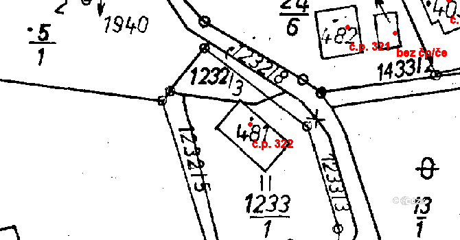 Jeřmanice 322 na parcele st. 481 v KÚ Jeřmanice, Katastrální mapa