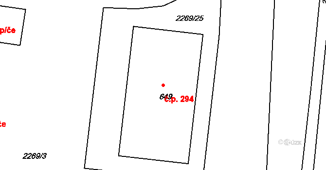 Horní Lideč 294 na parcele st. 649 v KÚ Horní Lideč, Katastrální mapa