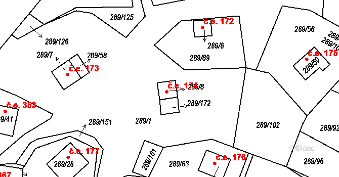 Milná 174, Frymburk na parcele st. 289/8 v KÚ Frymburk, Katastrální mapa