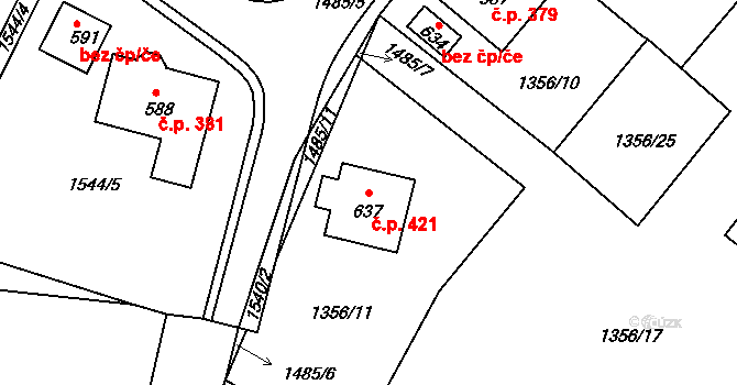 Lhenice 421 na parcele st. 637 v KÚ Lhenice, Katastrální mapa