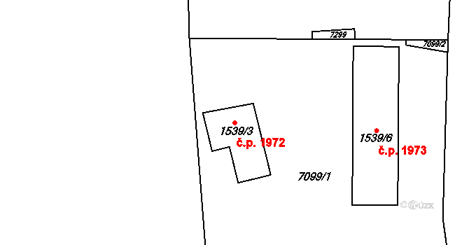 Kraslice 1972 na parcele st. 1539/3 v KÚ Kraslice, Katastrální mapa