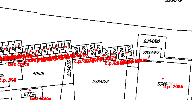Hranice I-Město 2079, Hranice na parcele st. 5871 v KÚ Hranice, Katastrální mapa