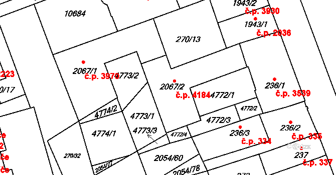 Hodonín 4184 na parcele st. 2067/2 v KÚ Hodonín, Katastrální mapa