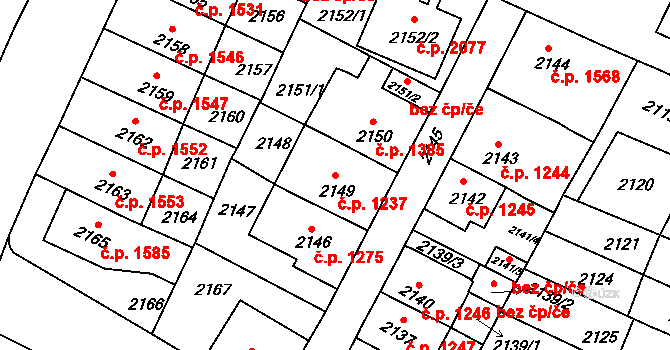 Předměstí 1237, Litoměřice na parcele st. 2149 v KÚ Litoměřice, Katastrální mapa