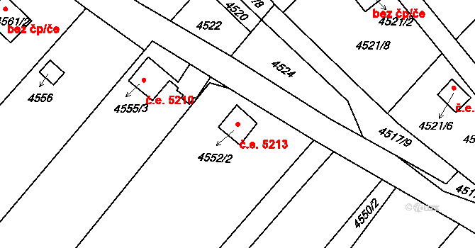 Předměstí 5213, Litoměřice na parcele st. 4552/2 v KÚ Litoměřice, Katastrální mapa