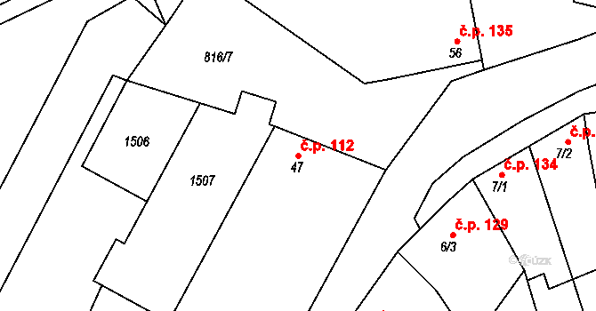 Šardičky 112, Kojátky na parcele st. 47 v KÚ Šardičky, Katastrální mapa